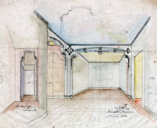 Projecte de disseny del rebedor del primer pis de la casa Riera, a Olot, 1913