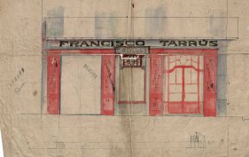 Esbós del projecte de reforma de la drogueria Francesc Tarrús, a Olot, entre els anys 1914 i 1916