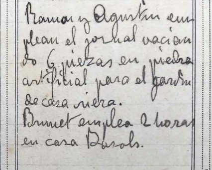 Anotacions de treballs al jardí de la casa Riera, 1913 (ACGAX. Fons Sadurní Brunet Pi. Dietaris)