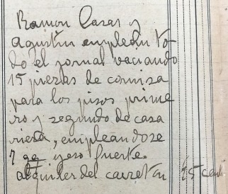 Anotacions de treballs a la casa Riera, 1913 (ACGAX. Fons Sadurní Brunet Pi. Dietaris)