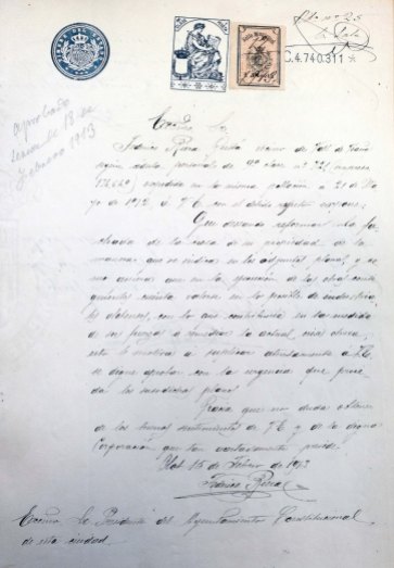Sol·licitud per iniciar la reforma de la casa Riera, 1913 (ACGAX. Fons Ajuntament d’Olot. Expedient de llicència d’obres)