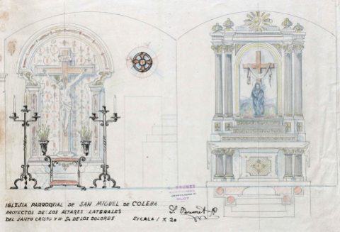 Projecte dels altars del Sant Crist i dels Dolors de l'església de Sant Miquel, a Colera, c. 1941