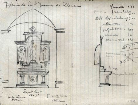 Esbós de l'altar del Sagrat Cor de l'església de Sant Jaume de Llierca, 1947