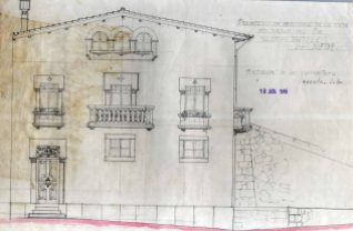 Plànol del projecte de reforma de la casa de Martí Batlle, a Jafre (façana de la carretera), 1945