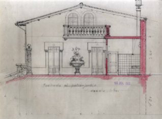 Plànol del projecte de reforma de la casa de Martí Batlle, a Jafre (façana del pati), 1945