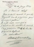 Carta de Modest Furest Roca en què recorda que els gegants es pagaran per subscripció popular, 14.6.1935 (ACGAX. Fons Sadurní Brunet Pi)