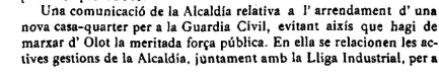 Notícia del lloguer d’un nou local per a la Guàrdia Civil ("El Deber", 2.6.1916)