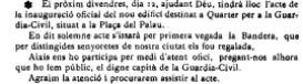 Notícia de la inauguració de la caserna de la Guàrdia Civil ("El Deber", 6.10.1916)