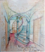 Reproducció del projecte decoratiu de l'entrada de la casa Hostench, 1915 (Foto. arxiu família Aramburo Hostench)