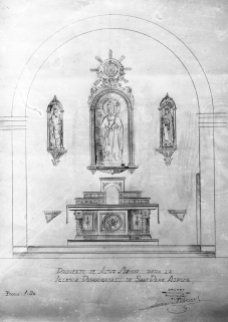 Reproducció del projecte de l'altar major de l'església de Sant Pere Despuig, a la Vall de Bianya, entre els anys 1944 i 1948 (ACGAX. Fons Sadurní Brunet Pi. Autor: Sadurní Brunet)