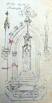 Detall ampliat de la capelleta de Sagrat Cor, 1921 (ACGAX. Fons Ajuntament d’Olot. Expedient de llicència d’obres)