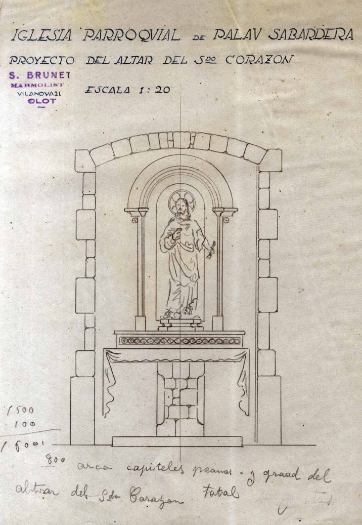 Projecte de l'altar del Sagrat Cor de l'església de Sant Joan, a Palau-saverdera, 1944