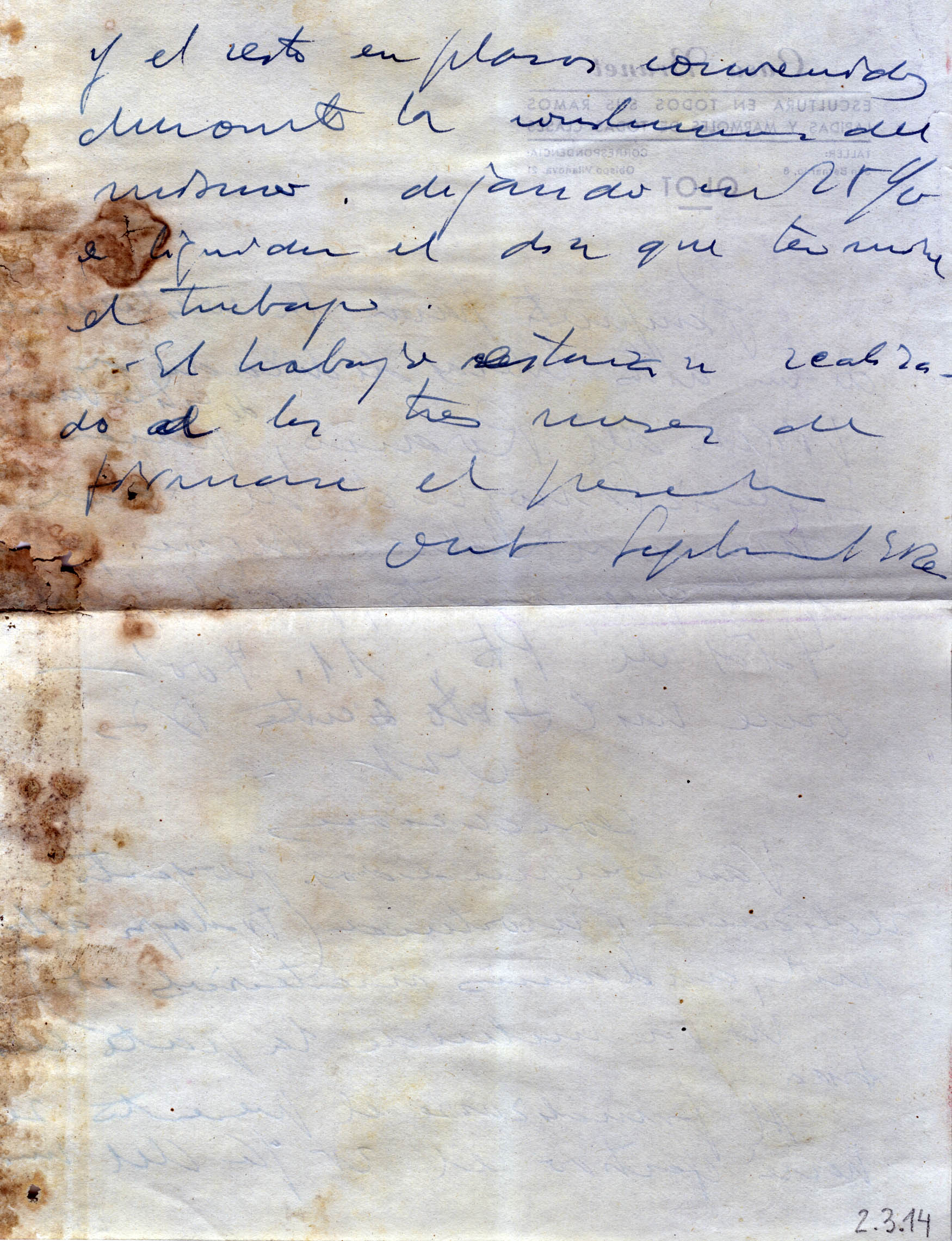 Reproducció d'una carta manuscrita de Sadurní Brunet, adreçada a la parròquia de Sant Jaume de Llierca
